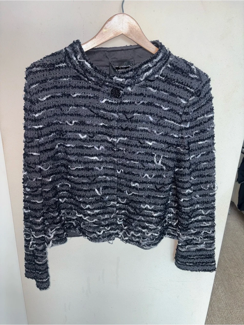 St. John COUTURE Black & Gray Textured Bouclé Jacket